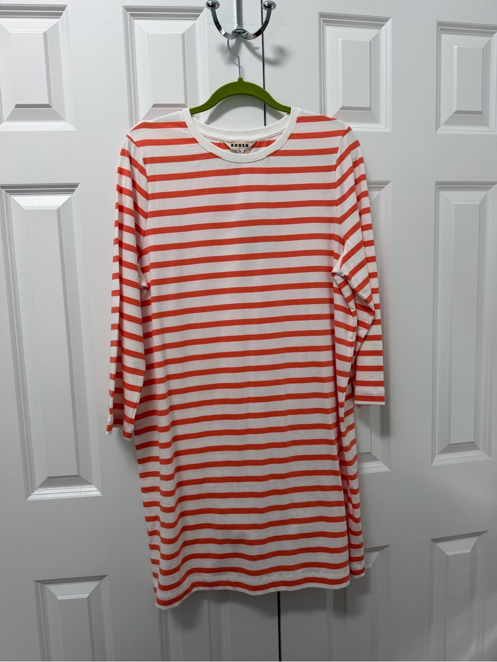 Boden Coral and White Striped Long-Sleeve Dress